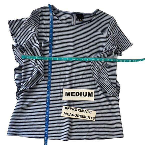 Worthington Top Womens Medium Flutter Ruffle Periwinkle Blue Stripe Work Career - Picture 3 of 14